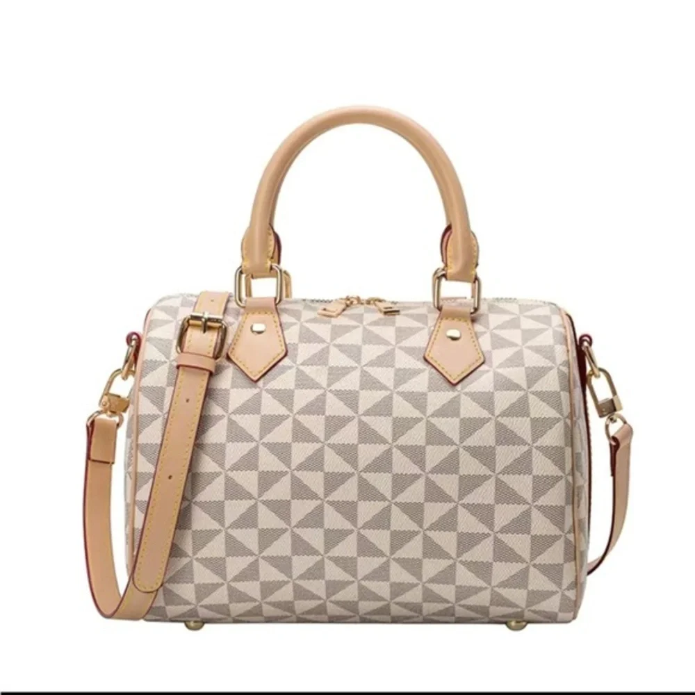 New Tan Beautiful Geometric Boston Bag Crossbody Satchel Handbag Purse Doubl…
